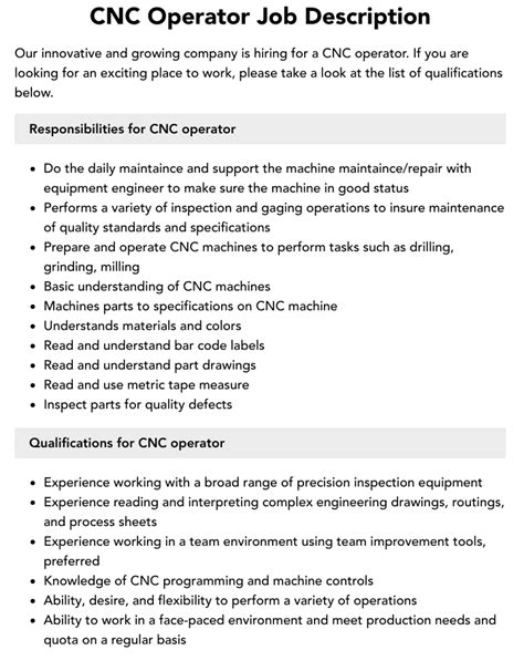 cnc machine operator roles and responsibilities|cnc setter job description.